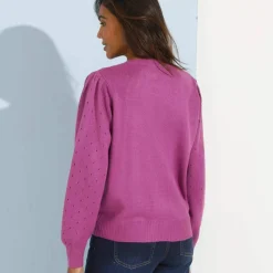 Cardigan boutonné, maille ajourée