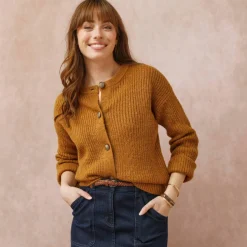 Cardigan boutonné maille anglaise manches longues