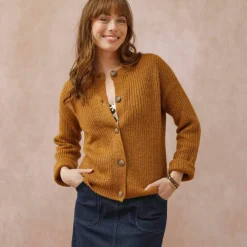 Cardigan boutonné maille anglaise manches longues