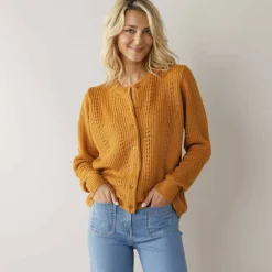 Cardigan boutonné maille fantaisie, toucher doux