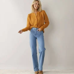 Cardigan boutonné maille fantaisie, toucher doux