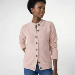 Cardigan boutonné maille poilue fantaisie
