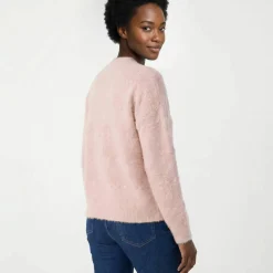 Cardigan boutonné maille poilue fantaisie