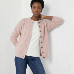 Cardigan boutonné maille poilue fantaisie