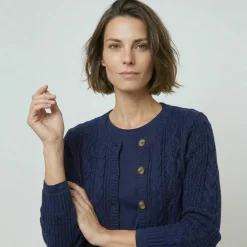 Cardigan boutonné, maille torsadée