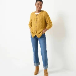 Cardigan boutonné, maille torsadée