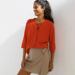 Cardigan boutonné à poches, manches coude