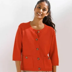 Cardigan boutonné à poches, manches coude