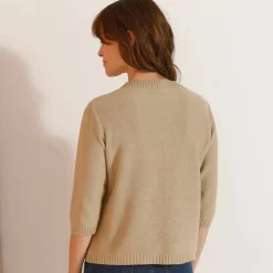 Cardigan boutonné à poches, manches coude