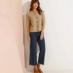 Cardigan boutonné à poches, manches coude