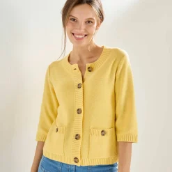 Cardigan boutonné à poches, manches coude