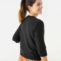 Cardigan boutonné à poches, manches coude