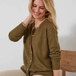 Cardigan boutons perles fantaisie, maille anglaise toucher doux