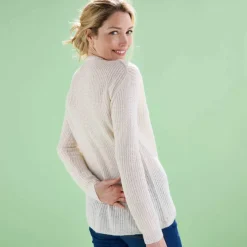 Cardigan boutons perles fantaisie, maille anglaise toucher doux