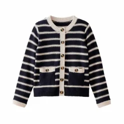 Cardigan rayé boutonné à poches