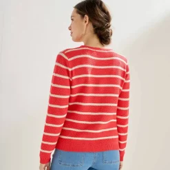 Cardigan rayé à boutons officier, maille fantaisie.