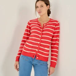 Cardigan rayé à boutons officier, maille fantaisie.