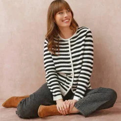 Cardigan rayé maille fantaisie