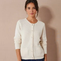 Cardigan uni maille fantaisie