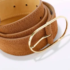 Ceinture boucle coloris doré, croûte de cuir