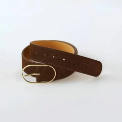 Ceinture boucle coloris doré, croûte de cuir