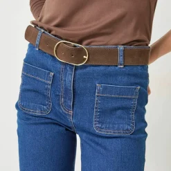 Ceinture boucle coloris doré, croûte de cuir