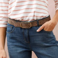Ceinture motif léopard, croûte de cuir