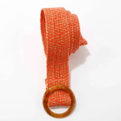 Ceinture raphia élastiquée écru/orange