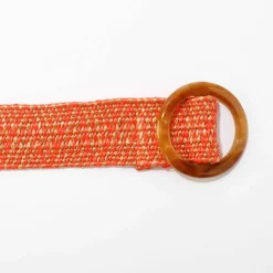 Ceinture raphia élastiquée écru/orange