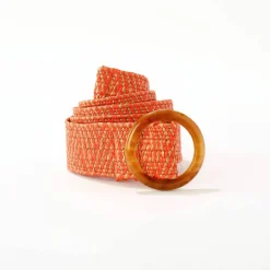 Ceinture raphia élastiquée écru/orange