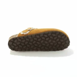 Chaussons fourrés forme sabot, cuir suédé