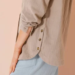 Chemise boutonnée unie, gaze de coton