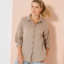 Chemise boutonnée unie, gaze de coton