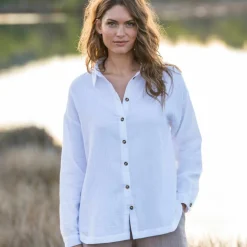 Chemise boutonnée unie, gaze de coton