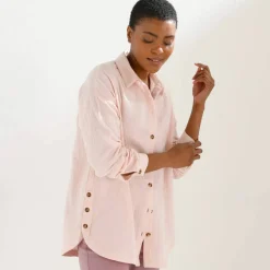 Chemise boutonnée unie, gaze de coton