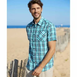 Chemise à carreaux manches courtes polycoton