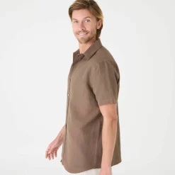Chemise coton lin manches courtes boutonnée