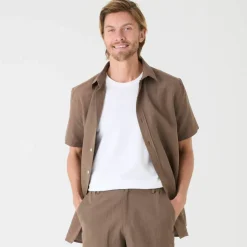 Chemise coton lin manches courtes boutonnée