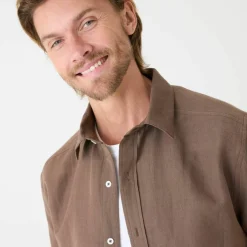 Chemise coton lin manches courtes boutonnée