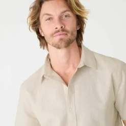 Chemise coton lin manches courtes boutonnée