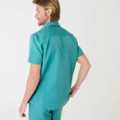 Chemise coton lin manches courtes boutonnée