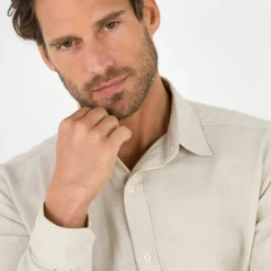 Chemise coton lin manches longues boutonnée