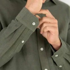 Chemise coton lin manches longues boutonnée