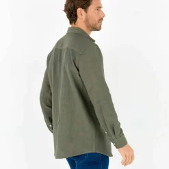 Chemise coton lin manches longues boutonnée