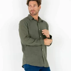 Chemise coton lin manches longues boutonnée