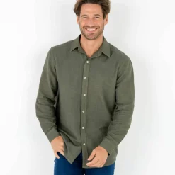 Chemise coton lin manches longues boutonnée