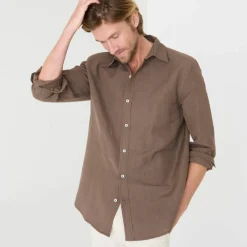 Chemise coton lin manches longues boutonnée