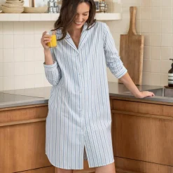 Chemise de nuit coton forme liquette rayée