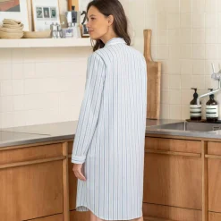 Chemise de nuit coton forme liquette rayée
