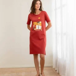 Chemise de nuit courte coton imprimé "vacances" manches courtes